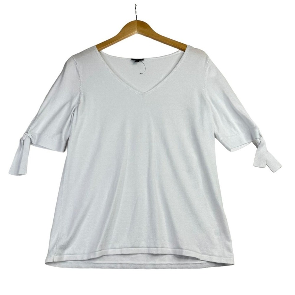 Talbots V-neck 1/4 Sleeve Shirt size Medium White